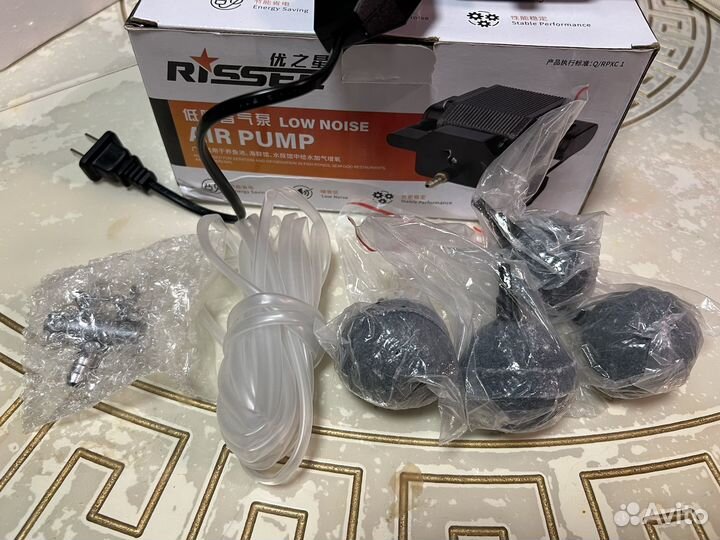 Компрессор 10В для аквариума с реле+4 камня