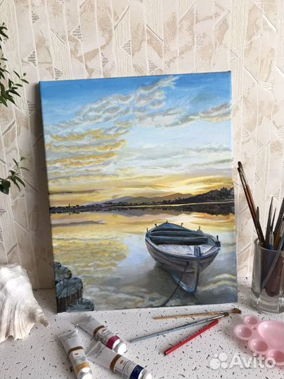 Картина маслом рыбацкое озеро