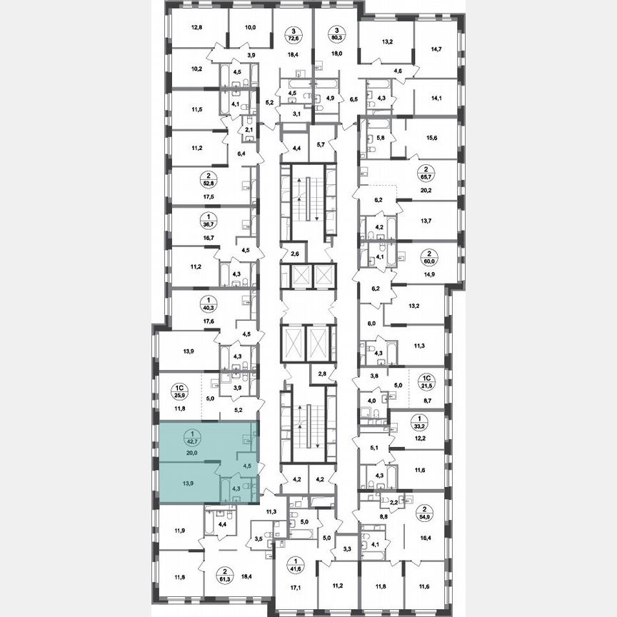 1-к. квартира, 42,7 м², 3/20 эт.
