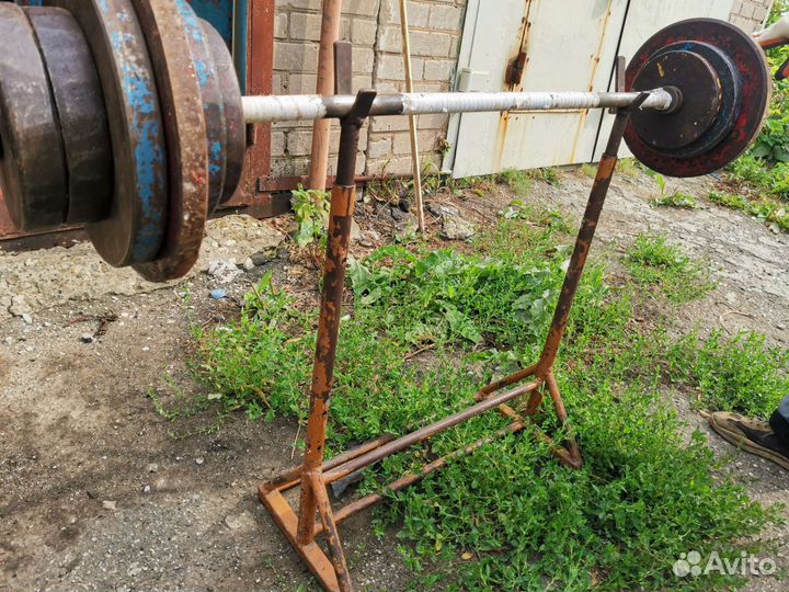 Штанга с блинами +стойка, гантели