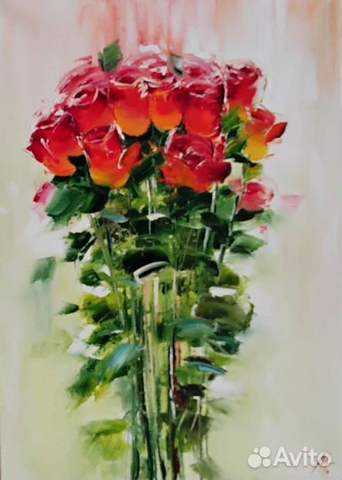 Картина масло холст 82*62 цветы розы букет
