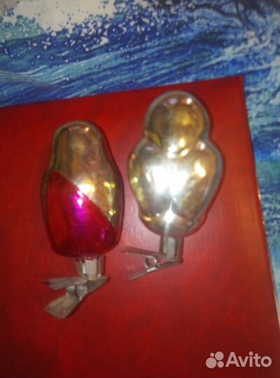 Ёлочные игрушки СССР сова и матрёшка на пришепке