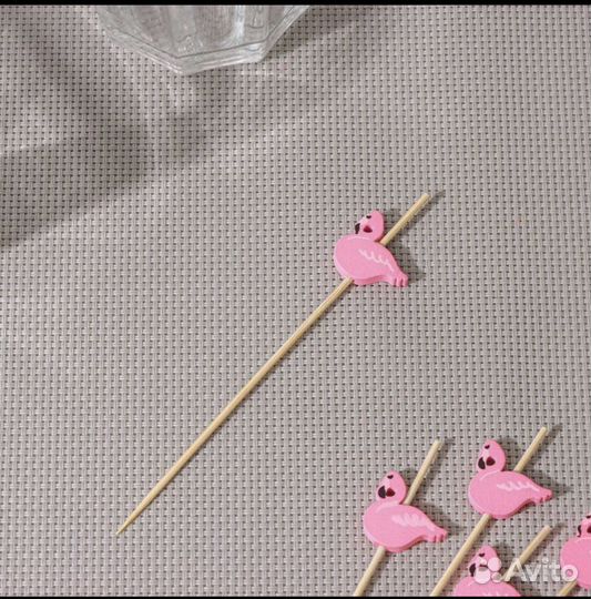Шпажки «Розовый фламинго», 12 см, 50шт+трубочки