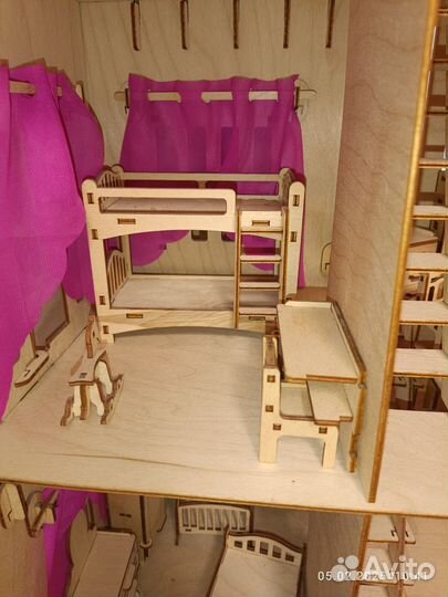 Деревянный Домик кукольный с мебелью