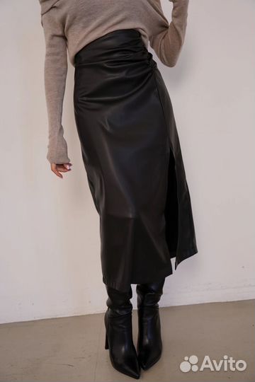 Кожаная юбка длинная