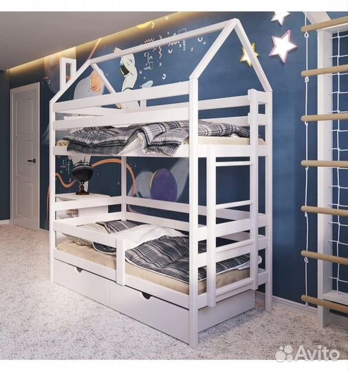 Кроватка двухъярусная лестница сбоку
