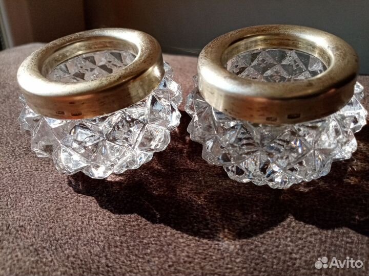 Хрустальная солонка с серебряным ободком СССР