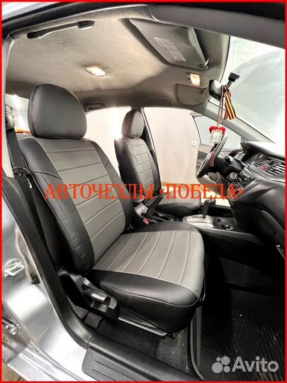 Чехлы Mitsubishi Lancer 10 1 из экокожи чёрно-серы