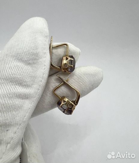 Золотые серьги советские с александритом