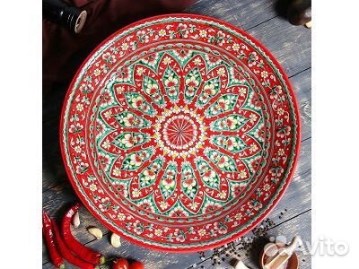 Ляган 42см Риштан керамика красный Мехроб NEW, пло