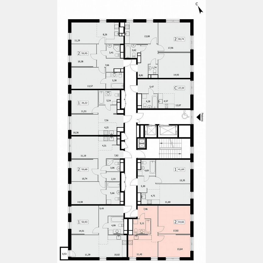 2-к. квартира, 54,7 м², 2/19 эт.