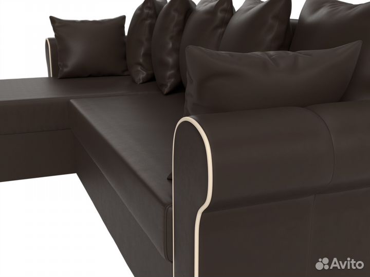 Диван угловой Рейн левый угол, экокожа, коричневый