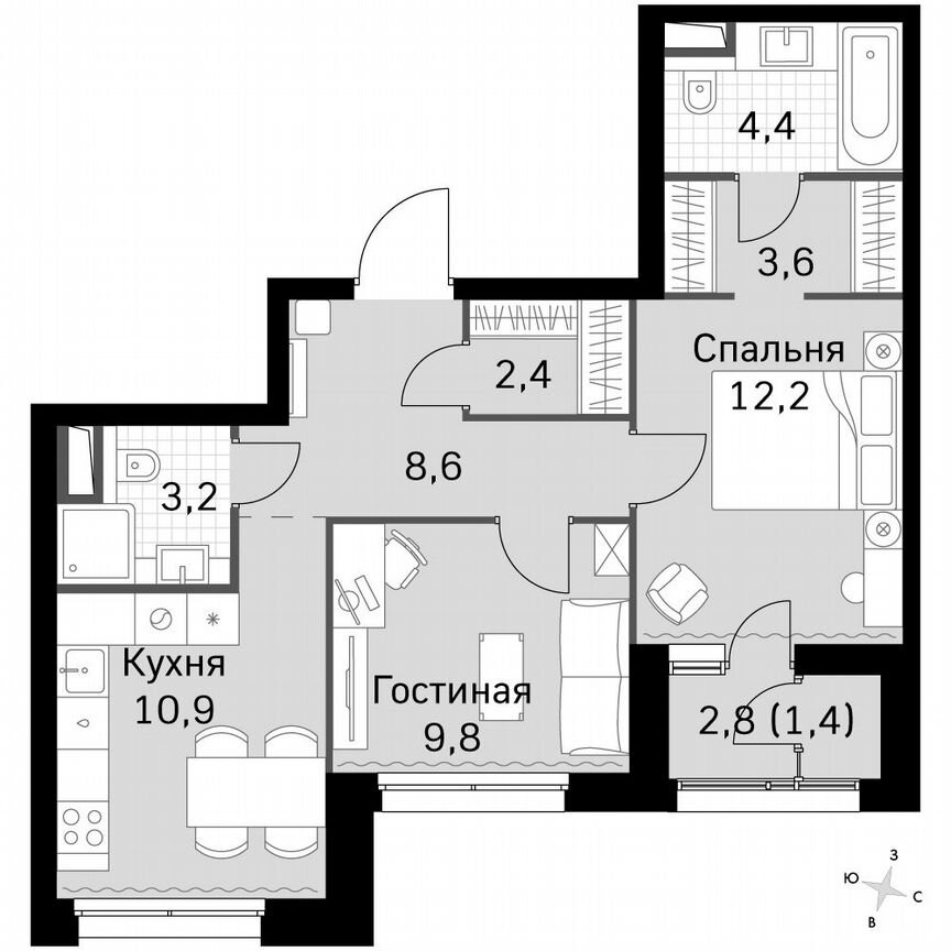 2-к. квартира, 56,4 м², 37/46 эт.