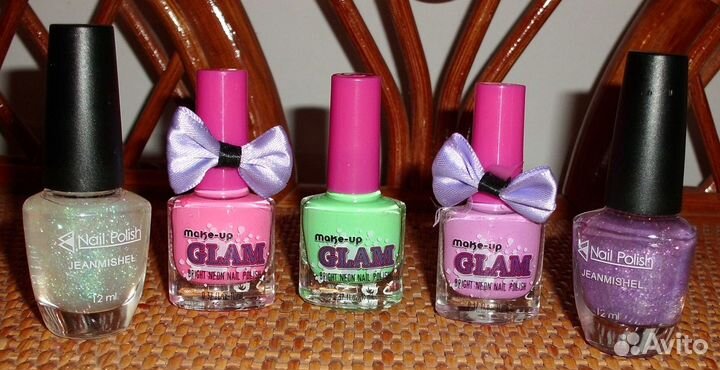 Лаки для ногтей неоновые и с блестками - 5 шт