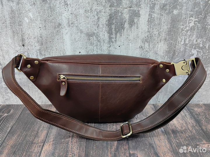 Сумка мужская на пояс бананка, воловья кожа