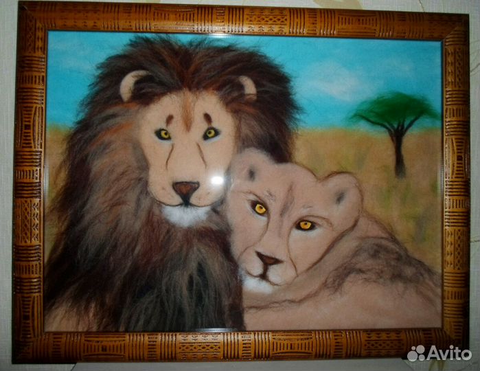 Картина из шерсти Львы
