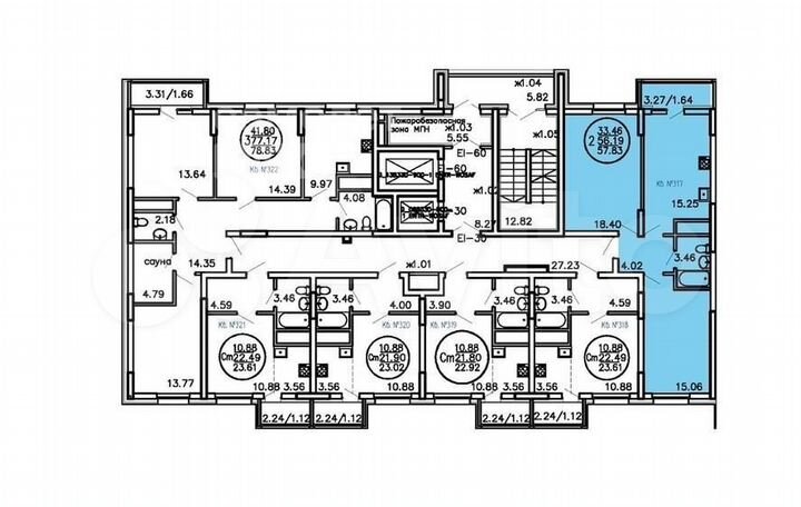 2-к. квартира, 57,8 м², 4/21 эт.