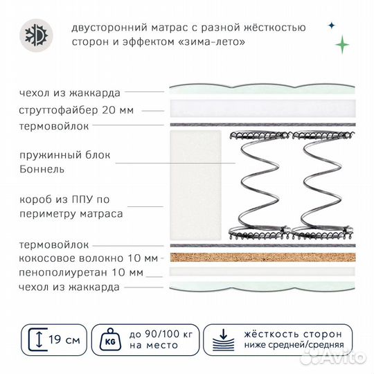 Матрас зима-лето 140х200 новый