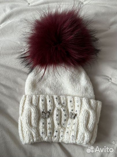 Шапка зимняя для девочки с натуральным помпоном