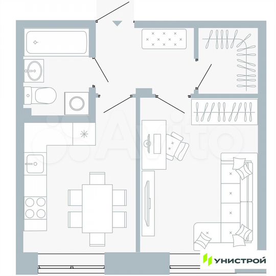 1-к. квартира, 34,6 м², 1/5 эт.