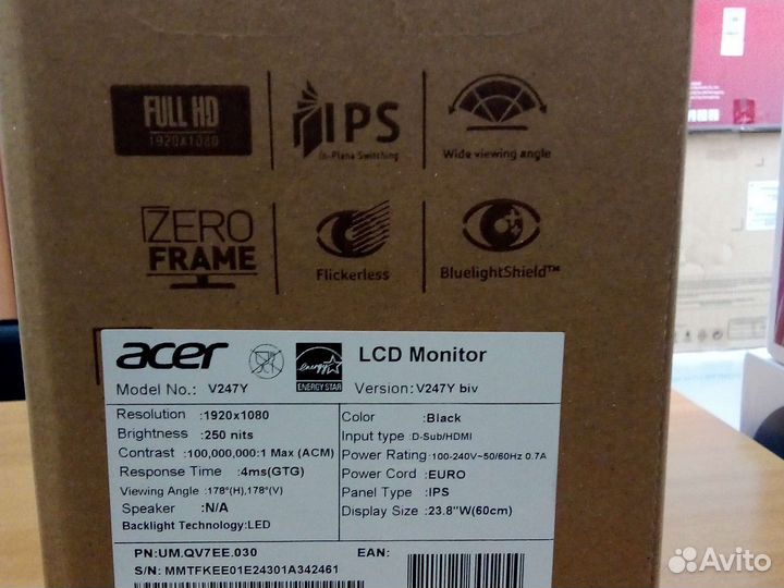 Монитор 23.8 Acer 1980*1080 75гц новый