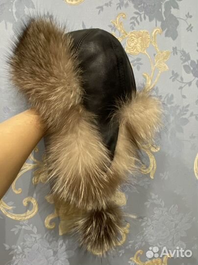 Шапка ушанка женская нат. мех и кожа