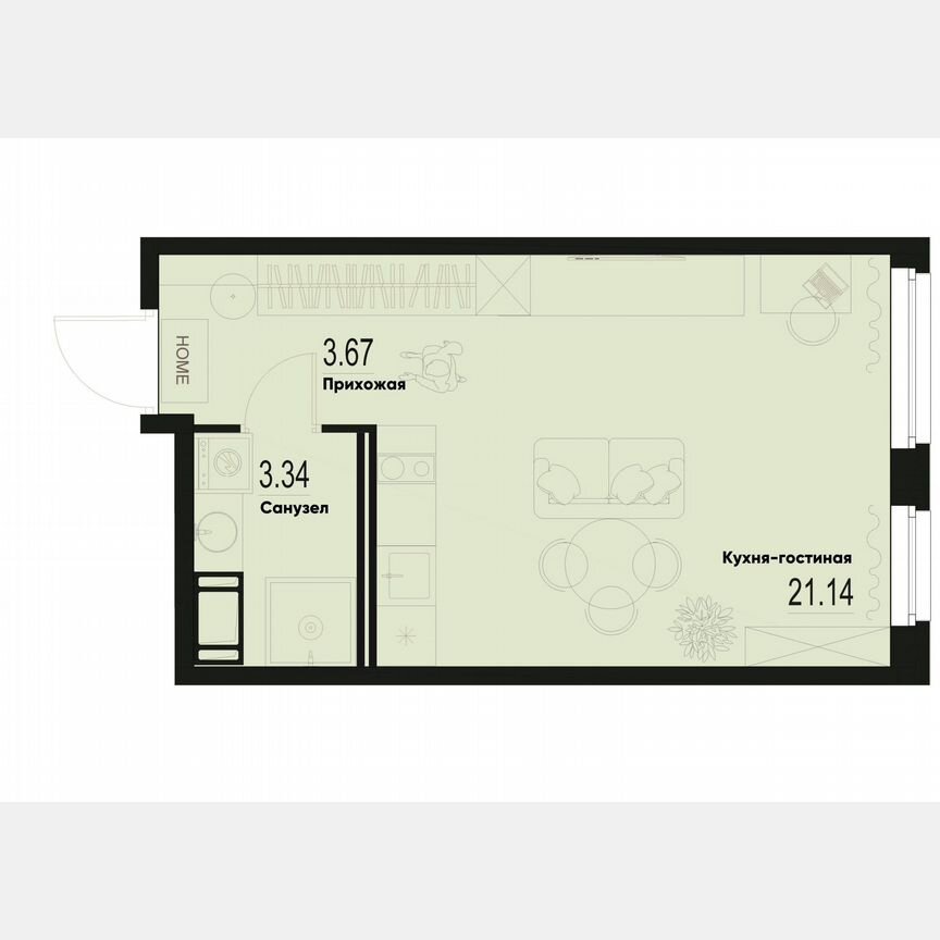 Квартира-студия, 28,2 м², 3/12 эт.
