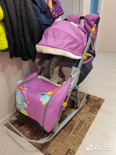 Детские санки коляска с колесами