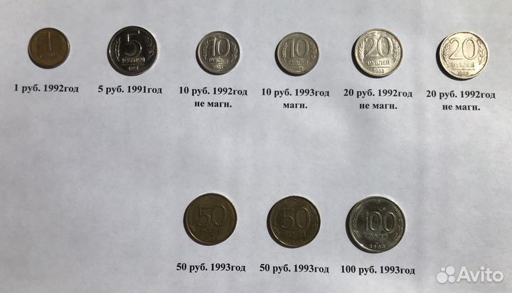 Монеты РФ 1991-1993