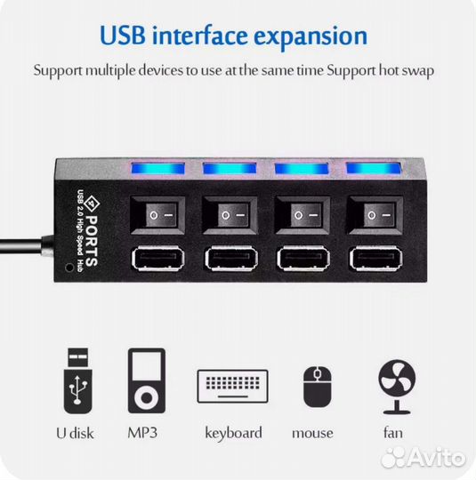 Usb hub разветвитель на 7 портов 2.0