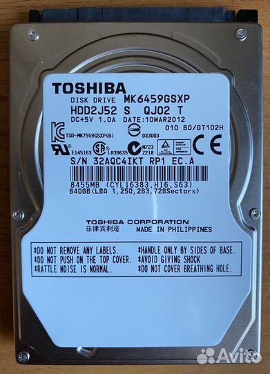 Жесткий диск toshiba MK6459gsxp