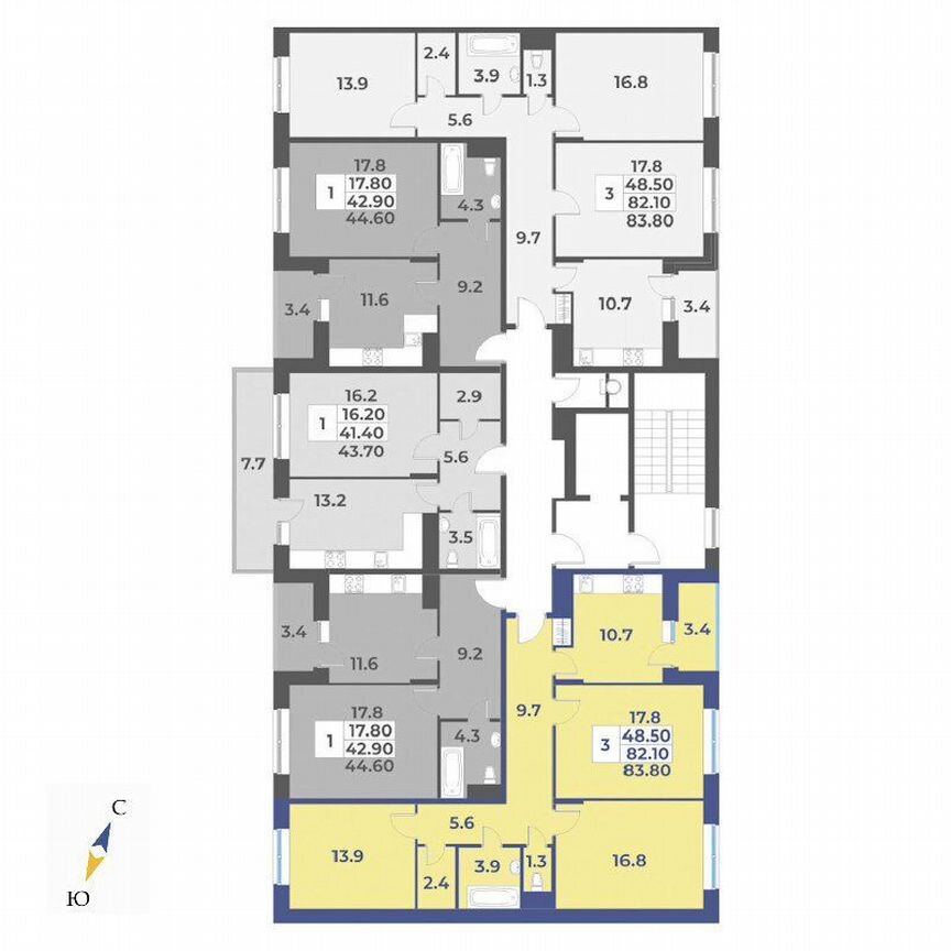 3-к. квартира, 83,8 м², 6/7 эт.