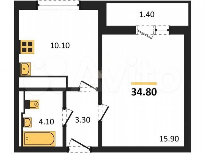 1-к. квартира, 34,8 м², 16/18 эт.