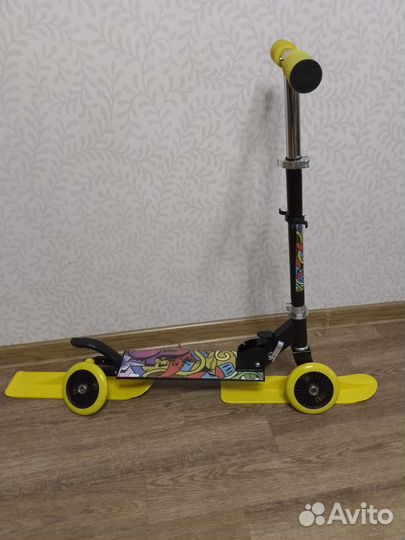 Самокат-снегокат детский с лыжами