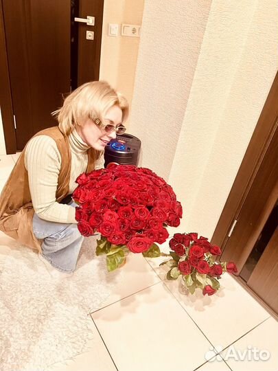 101 роза красная Счастливый букет