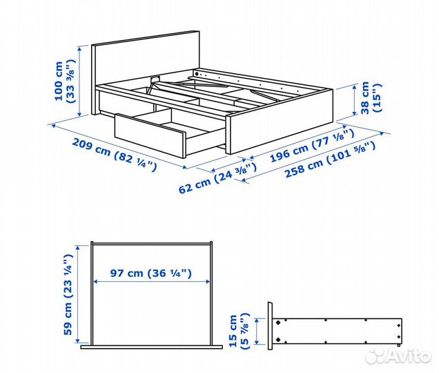 Кровать 2х спальная IKEA (+матрас +тумба)