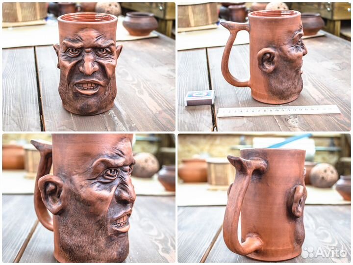 Глиняные кружки ручной работы (с лицами) 0,7л