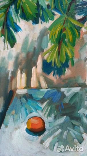 Картина маслом Натюрморт с тыквой,мандаринами и со