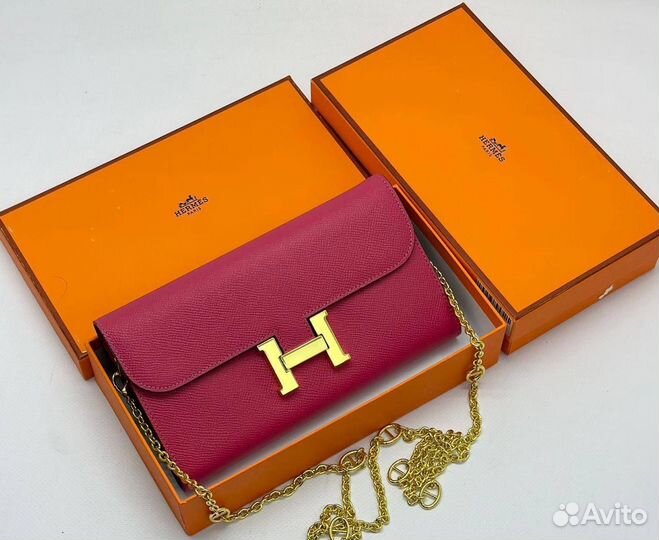 Сумка кошелёк клатч Hermes для телефона кожаная