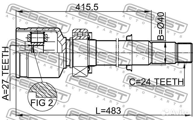 Febest 0111-GSV40RH ШРУС toyota camry -11 внутр.пр