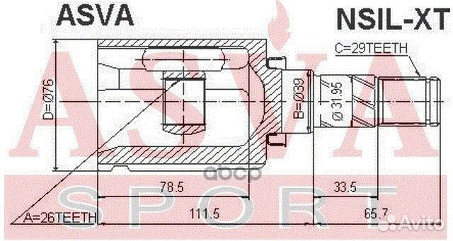 Шрус внутр nissan X-Trail T30 24x39x29 лев asva