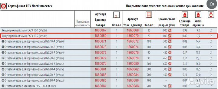 Замок борта прицепа эксцентриковый exzv 10-2 Wint
