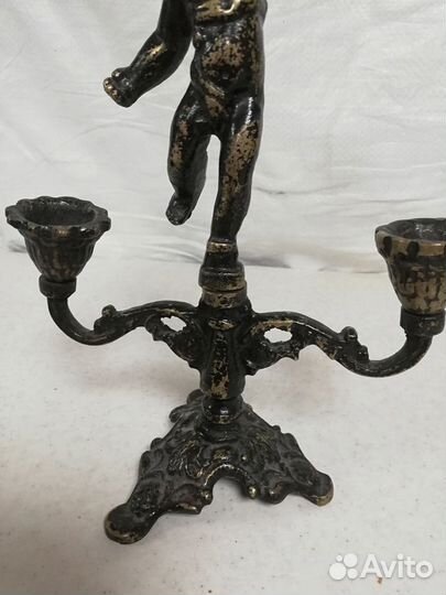 Старинный бронзовый подсвечник канделябр 3 свечи
