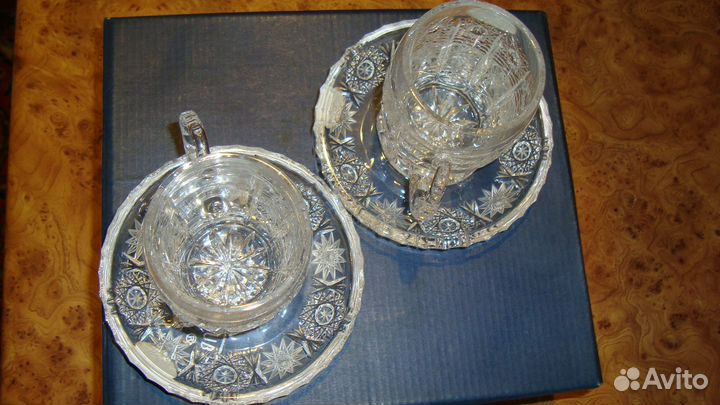 2 богемские хрустальные кофейные пары. Хрусталь