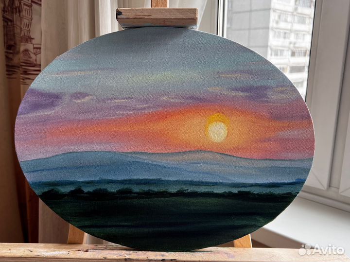 Картина маслом. пейзаж. небо. рассвет