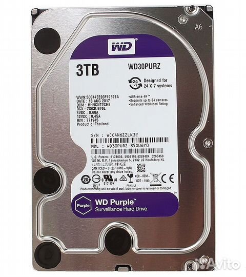 Жесткий диск WD Purple WD30purz, 3тб, HDD