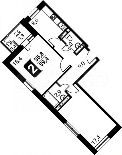 2-к. квартира, 59,4 м², 13/17 эт.