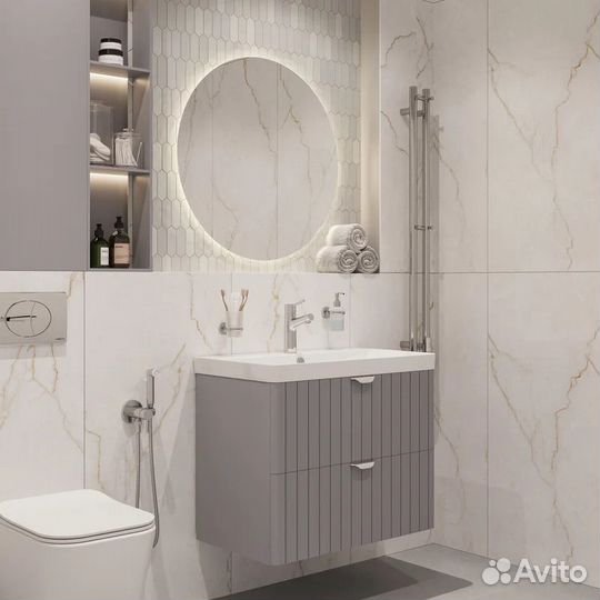 Тумба с раковиной stworki Ларвик 80 серая матовая