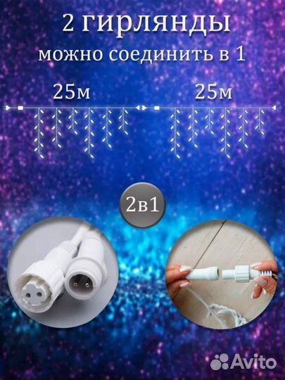 Новая гирлянда бахрома для улицы и дома 25м