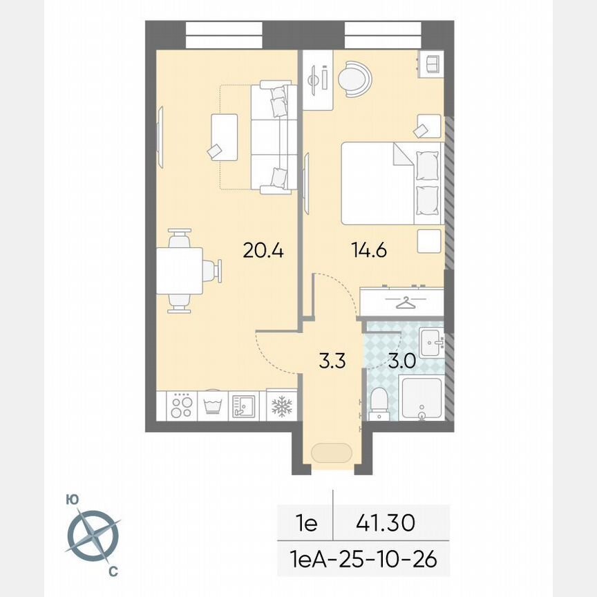 1-к. квартира, 41,3 м², 22/28 эт.